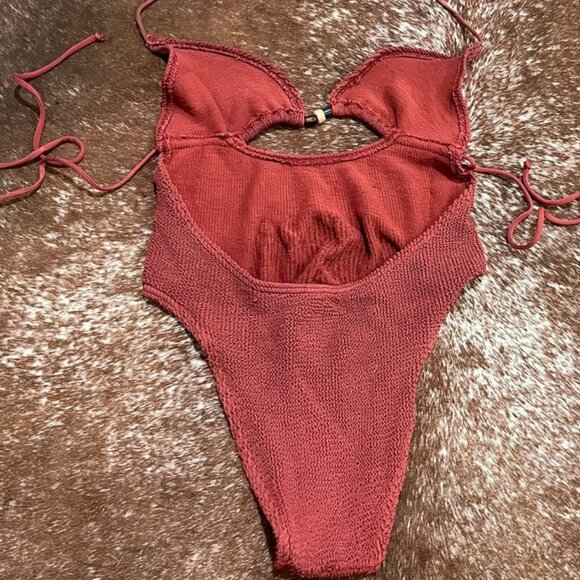 Bond-Eye Fowler Red Cutout Beaded Lace-Up One Piece Swimsuit OS - Picture 11 of 14